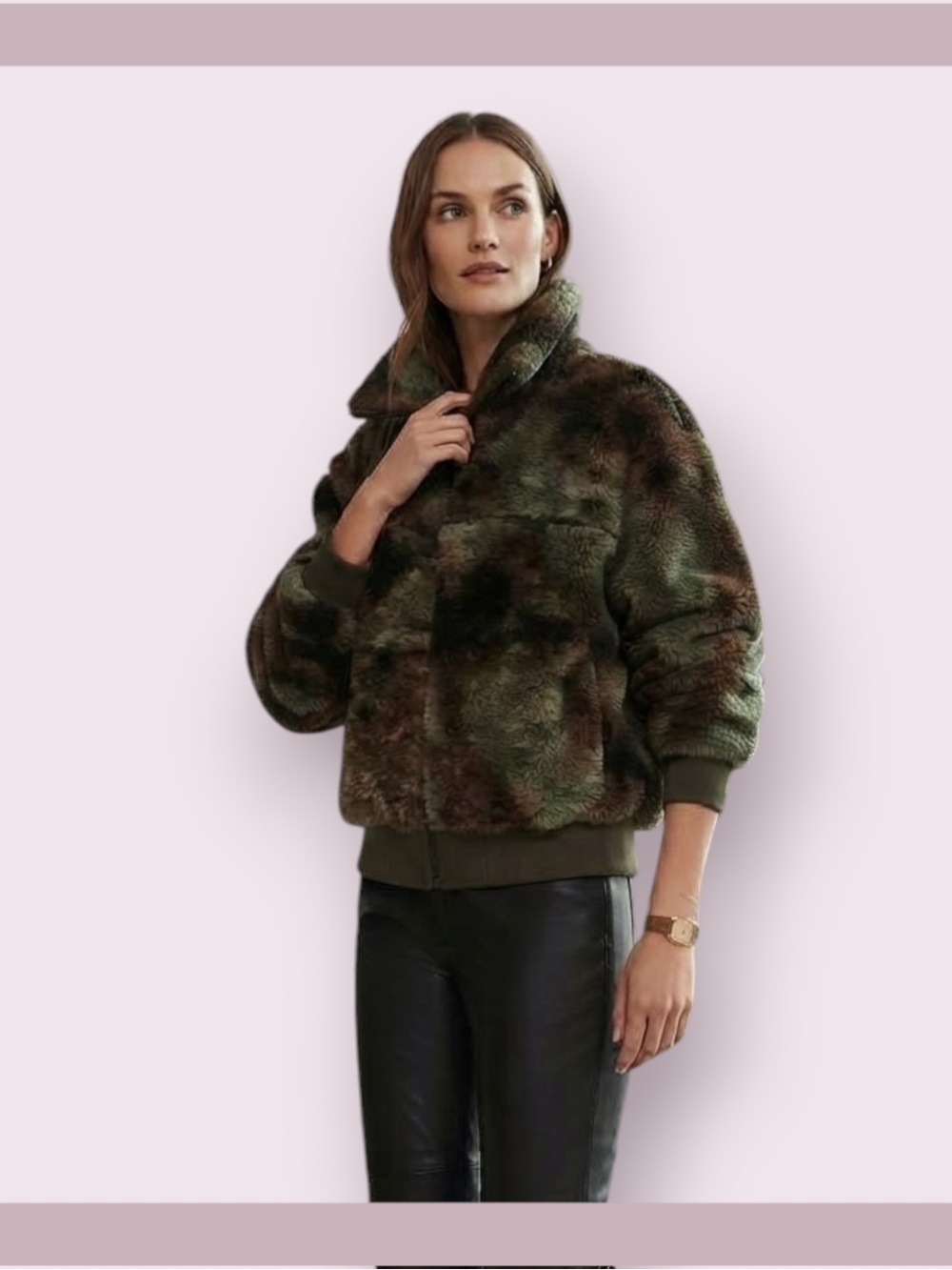 Aritzia Wilfred Free “The Teddy Camo Teddy Fleece Jacket”